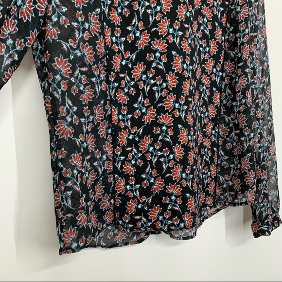 Zara Dark Floral Sheer Long Sleeve Blouse High Crewneck Button Down Back Size M - Picture 4 of 15